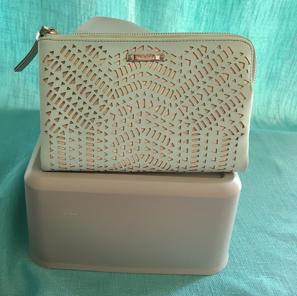 Stella & Dot Double Clutch Eyelet Cut Out Turquoise Purse Wallet